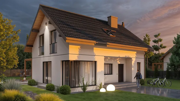 Dom jednorodzinny dwupiętrowy z dużymi oknami